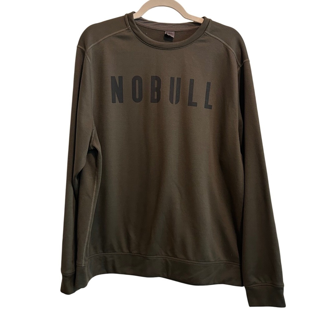 NOBULL Mens XL Army Green Performance Fleece Crewneck Sweatshirt Pullover Logo